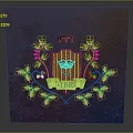 Green Vines With Red Berries And Colorful Leaves Around Wooden Shield On Purple Blue Background