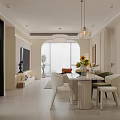 Modern Living and Dining Room Interior With Wall TV Round Sofa Plants And Chandelier