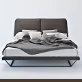 Modern Double Bed With Gray Headboard Blue Accent Metal Frame And Bedding 3d model