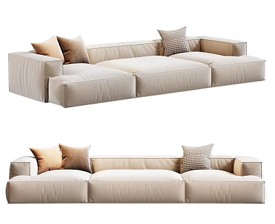 Modern Beige Fabric Three Seater Sofa With Cozy Cushions And Comfortable Design Elements 3d model