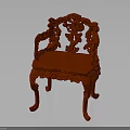 Traditional Chinese Red Wooden Chair with Intricate Carvings on Backrest and Armrests