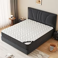 Comfortable White Mattress With Herringbone Pattern On Black Bed Frame And Upholstered Headboard