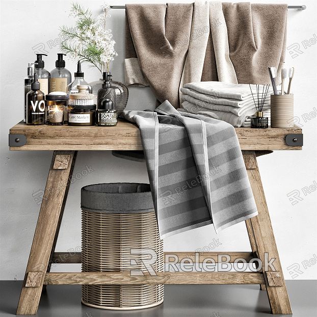 Small Bathroom Ornaments Solid Wood Side Table Storage Basket Toiletries Blanket Towel model