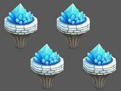 Four Piece Decorative Ornament Set with Blue Crystal Top and Stone Base Brick Pattern 3d model