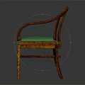 Wooden Armchair With Curved Armrests Slatted Backrest And Green Padded Seat