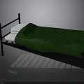 Simple Black Frame Bed With Green Blanket And White Pillows