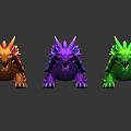 Colorful Spiked Creatures 3D Models Featuring Red Purple Green with Sharp Teeth