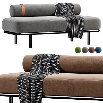 Comfortable Sofa Bench With Black Metal Legs And Polka Dot Blanket In Gray Brown Colors 3d model