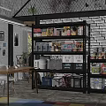 Well Organized Storage Room With Metal Shelves Filled With Food Supplies And Brick Wall Elements