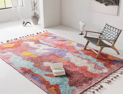 Colorful Square Rug In Bright Living Room With Decor Accents 3d model