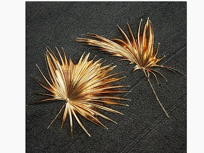 Gold Palm Leaf Wall Decor With Two Pieces On Dark Background 3d model