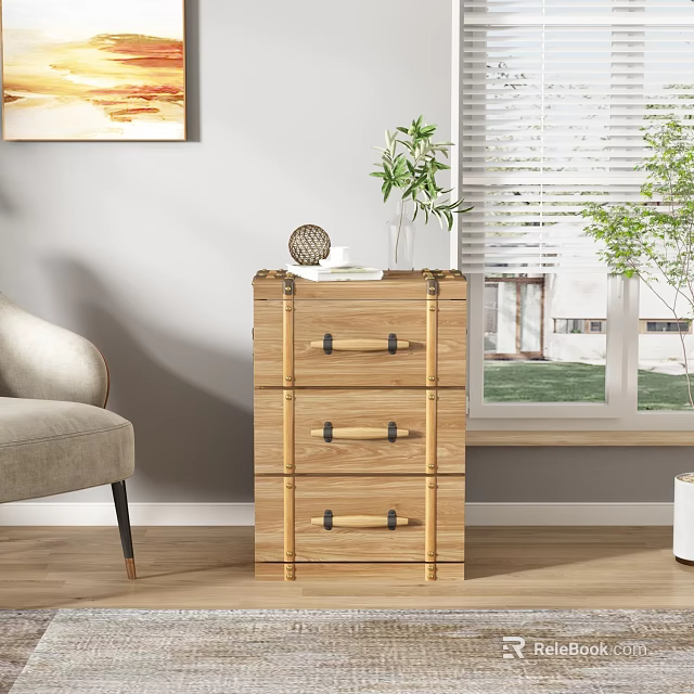 Modern Living Room Interior With Wooden Cabinet Chair Plant And Window Blinds 3d model 