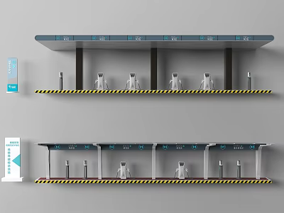 Practical Parking Canopy Design With Columns Warning Strips Signs And Human Figures 3d model