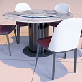 Round Marble Dining Table Set With Rotating Tray And Six Chairs Light Backrests Red Seats 3d model