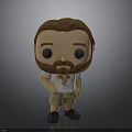 Cartoon Figurine Brown Hair Beard White T-Shirt Logo Khaki Shorts Black Shoes Hand on Hip