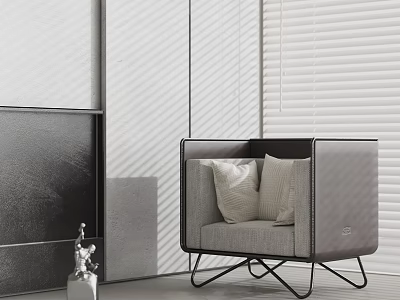 Modern Single Sofa With Gray Upholstery Black Frame And Metal Legs In Minimalist Room 3d model