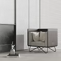 Modern Single Sofa With Gray Upholstery Black Frame And Metal Legs In Minimalist Room