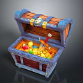 Open Decorative Household Storage Chest With Colorful Balls Gold Coins And Key