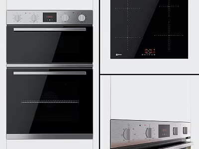 Modern Stainless Steel Oven And Black Glass Stove With Control Panel 3d model