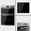 Modern Stainless Steel Oven And Black Glass Stove With Control Panel