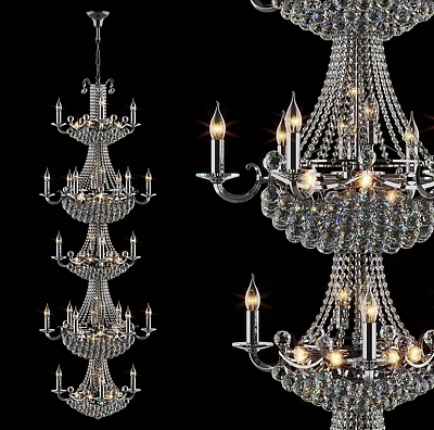 Elegant Crystal Chandelier With Multiple Tiers And Sparkling Candle Shaped Bulbs For Decorative Lighting 3d model