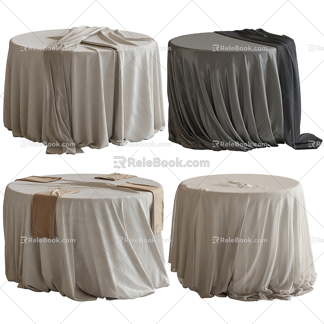 Tablecloth on a modern tablecloth round table 3d model