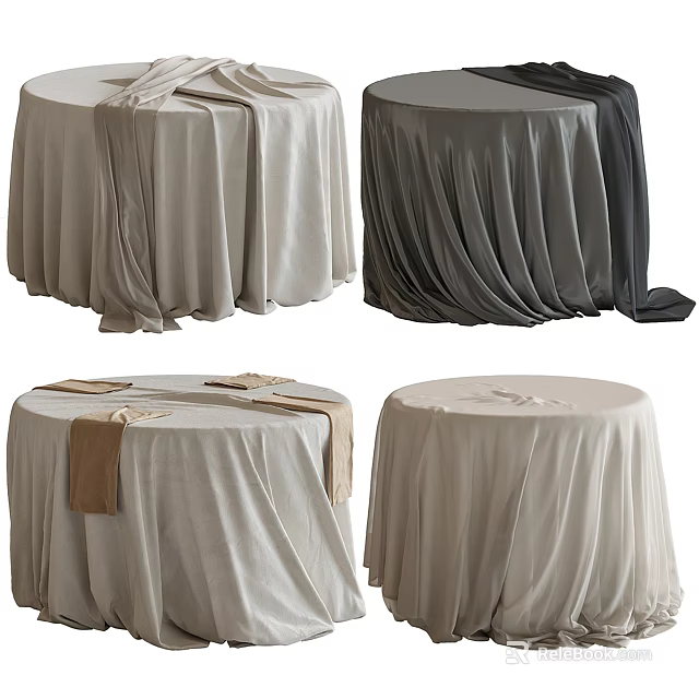 Four Different Round Table Tablecloth Designs 3d model 