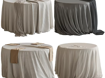 Four Different Round Table Tablecloth Designs 3d model