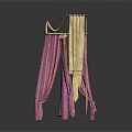 Decorative Curtain Components With Pink Striped And Gold Fabric Designs