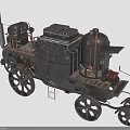Steampunk Vintage Carriage with Large Wheels Metal Structure and Steam Engine Parts