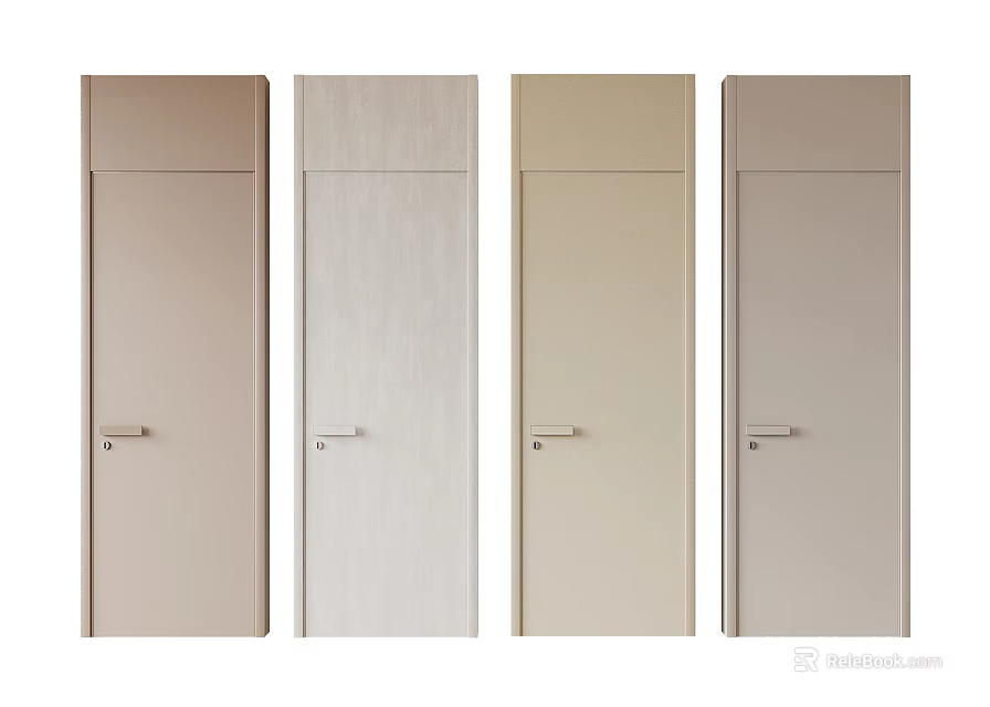 Modern Interior Swing Doors In Neutral Tones With Different Surface Finishes 3d model