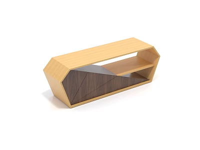 Modern Geometric Wooden TV Stand With Two Tone Wood And Open Storage Shelf 3d model