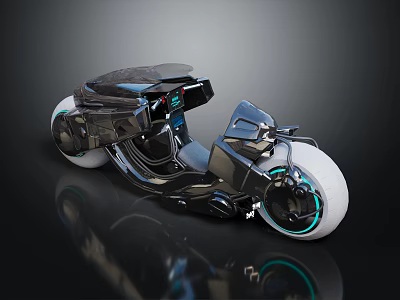 Futuristic Black Motorcycle With Sleek Design White Wheels And Blue Accent Lights 3d model
