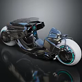 Futuristic Black Motorcycle With Sleek Design White Wheels And Blue Accent Lights