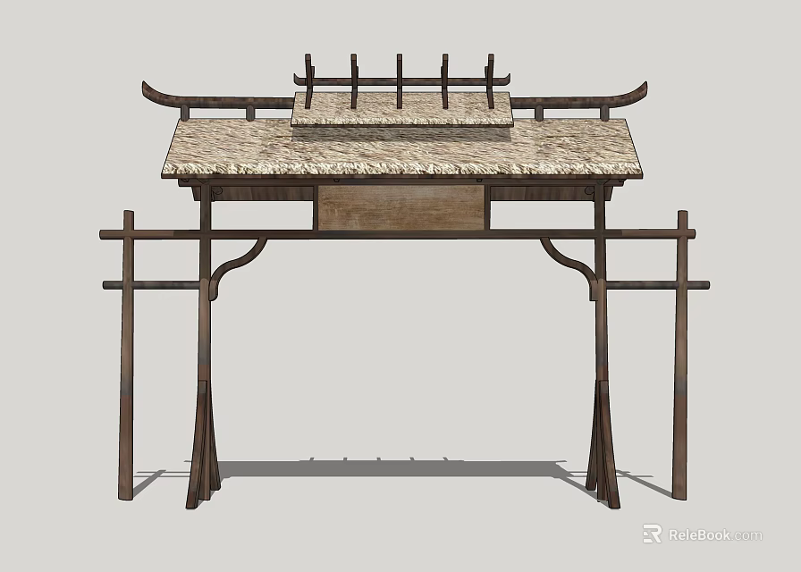 Traditional Memorial Archway With Wooden Frame And Stone Slab Roof Design 3d model 