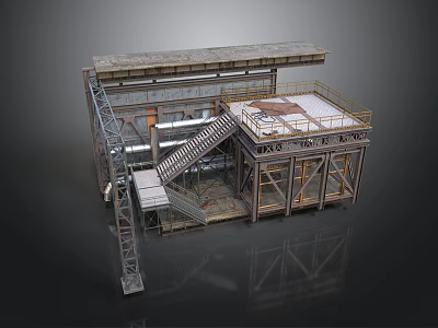 Industrial Structure 3D Model With Metal Framework Elevated Platform Staircase And Pipes 3d model