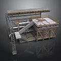 Industrial Structure 3D Model With Metal Framework Elevated Platform Staircase And Pipes