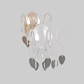 Elegant Gold Wall Sconce With Curved Metal Frame Crystal Pendants And Leaf Decorations