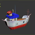 Colorful Cartoon Style Model Ship With Red Blue White Hull And Orange Deck