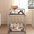 Modern Rolling Side Table with Wood Metal Frame Two Tier Tray Top for Living Room Decor