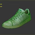 White Classic Sneakers With Green Logo Accents And Distressed Worn Vintage Design Details