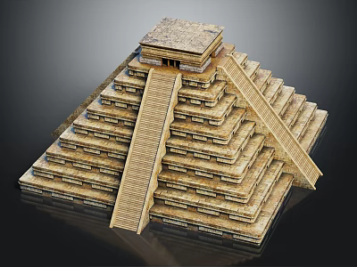 Ancient Stepped Pyramid Architecture With Stone Layers And Temple Structure On Summit 3d model