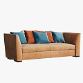 Modern Brown Two-Seater Sofa With Blue And Orange Decorative Pillows 3d model