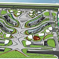 Modern Architectural Complex With Green Roofs Curved Roads And Open Public Spaces