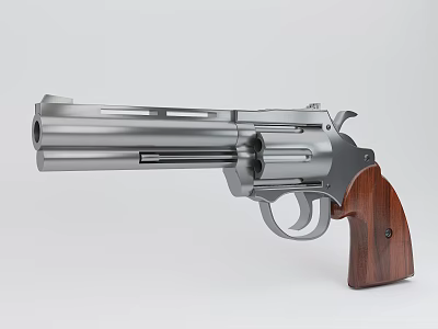 Classic Revolver with Silver Metal Cylinder and Wooden Grip Showcasing Timeless Firearm Craftsmanship 3d model