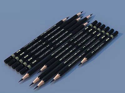 High Quality Black Wooden Pencils Set For Writing And Drawing Supplies 3d model
