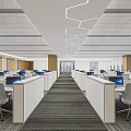 Modern Public Office Space With Organized Workstations Computers Office Chairs And Ceiling Lighting 3d model