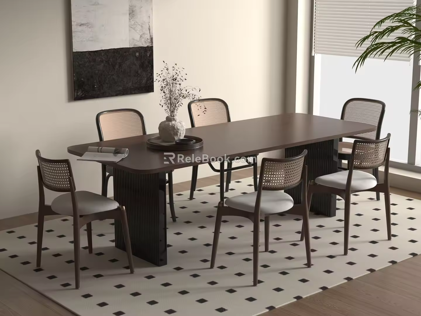 Quiet Ancient Dining Table Quiet Ancient Style Dining Table and Chair Chandelier Jewelry Ornaments 3d model