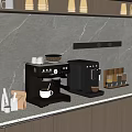 Modern Kitchen Interior With Coffee Machine And Appliances On Marble Countertop And Cabinets
