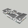 Modern Commercial Complex Featuring Connected White Buildings Dark Roofs And Spacious Layout 3d model